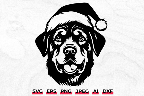 Christmas Rottweiler Dog Santa Hat SVG
